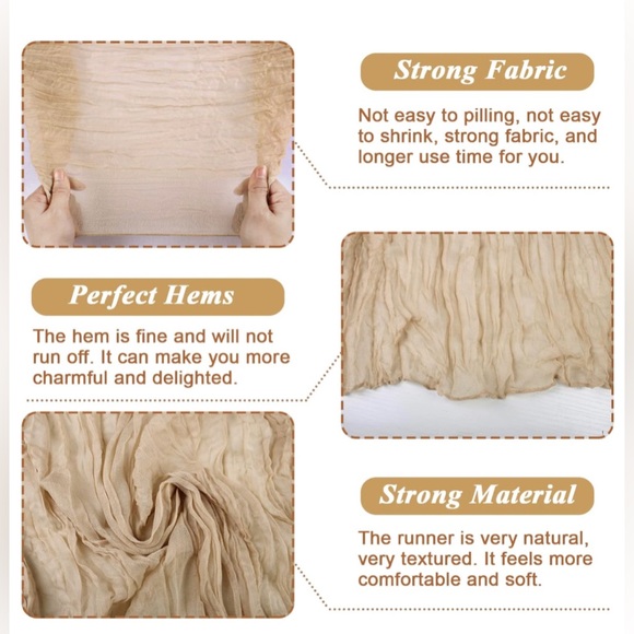 Sand Cotton Cheesecloth Table Runner 3Pcs 13ft Rustic Gauze Table Runner - Picture 2 of 6